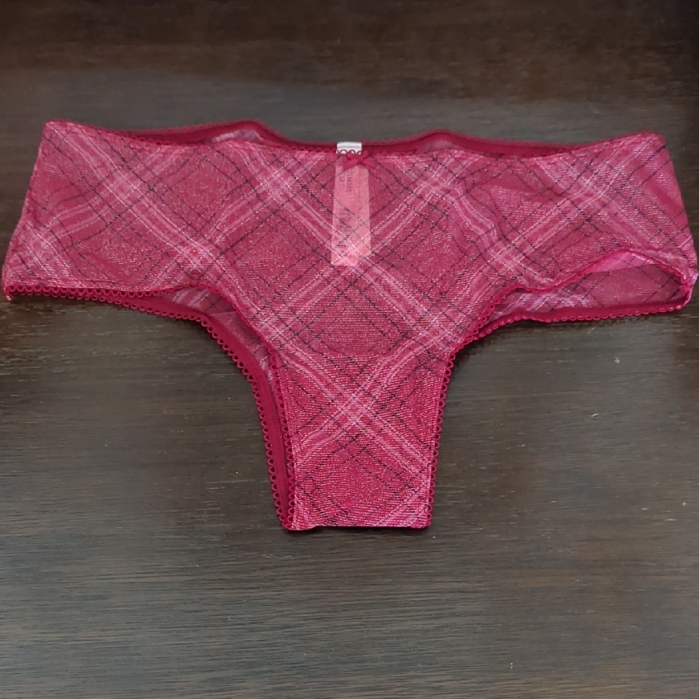 NWT Victoria's Secret Shimmer Mesh Cheeky  Plaid Panty Multicolor